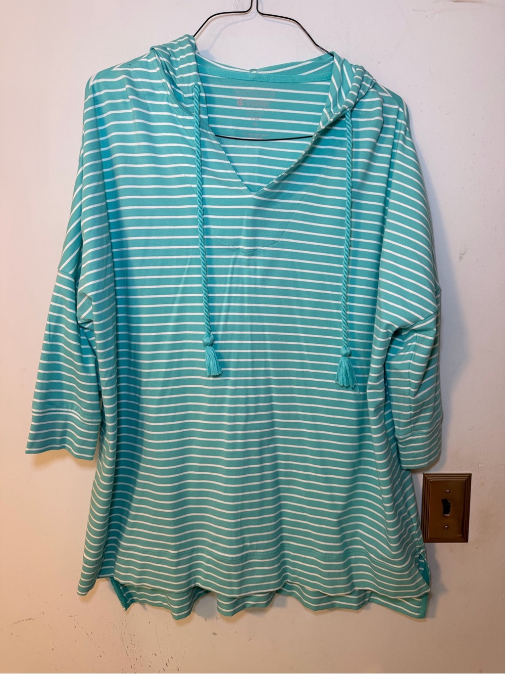 Coolibar UPF 50+ Colony Beach Hoodie XL Aqua Stripe Sun Protection Top NWOT